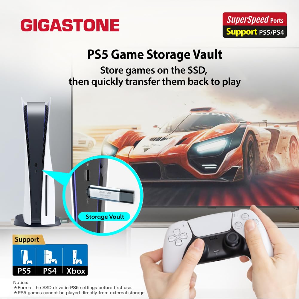 Gigastone SSD esterno da 1 TB USB-A+C fino a 1,050 MB/s per PS5 iPhone16 4K 60fps ProRes USB 3.2 Gen2 Hard disk SSD portatile per MacBook iPad PlayStation Xbox Duo Go