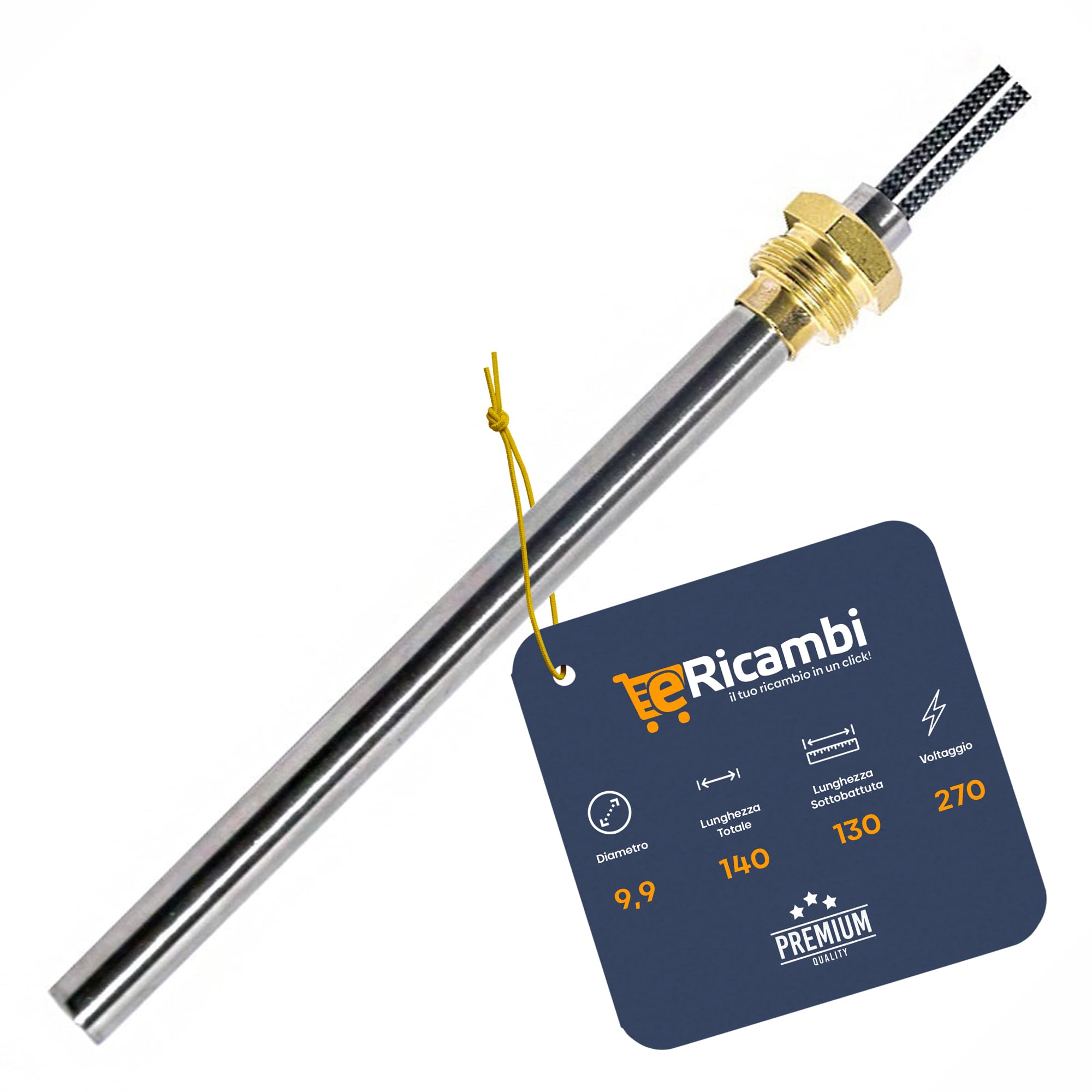 ERICAMBI®, Resistenza Candeletta Cartuccia Accensione per Stufe a Pellet HT62647 con Raccordo Filettato 3/8" Gas, Lunghezza Totale 140 mm - Potenza 270W, per Modelli Qlima Ravelli Ecoteck Adler Amg