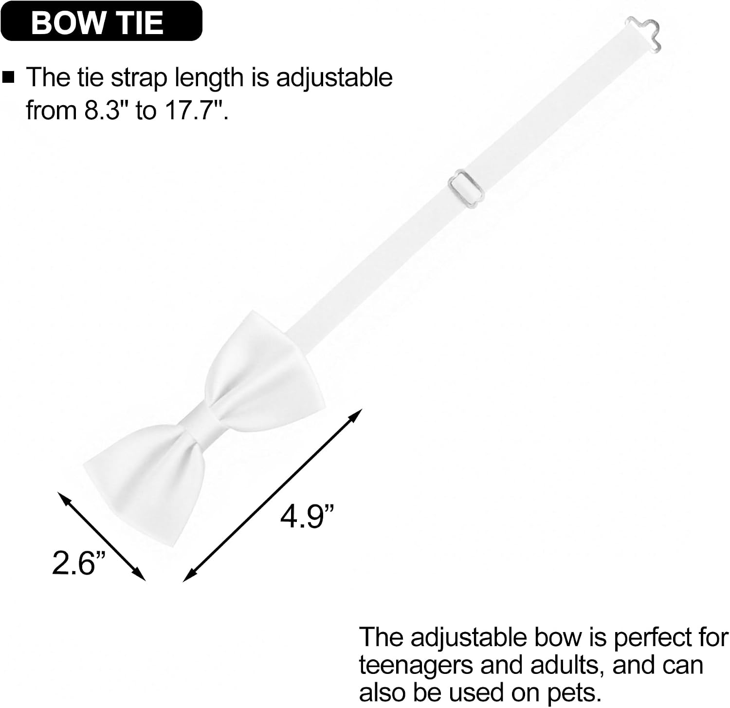 Adjustable Men Bow Tie Solid Color Formal Classic Pre-Tied Fastener Bowtie for Wedding, Party, Prom