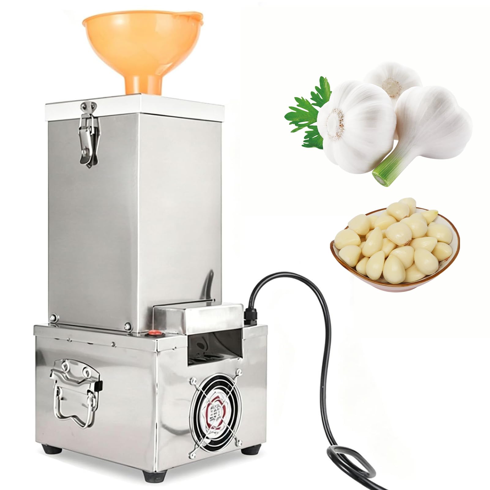 Komercyjna elektryczna obieraczka do czosnku ze stali nierdzewnej | Silnik 200 W, zbiornik 14 cm, prędkość obierania 25 kg/h, obieranie na sucho, dla restauracji, hoteli, sklepów z grillem