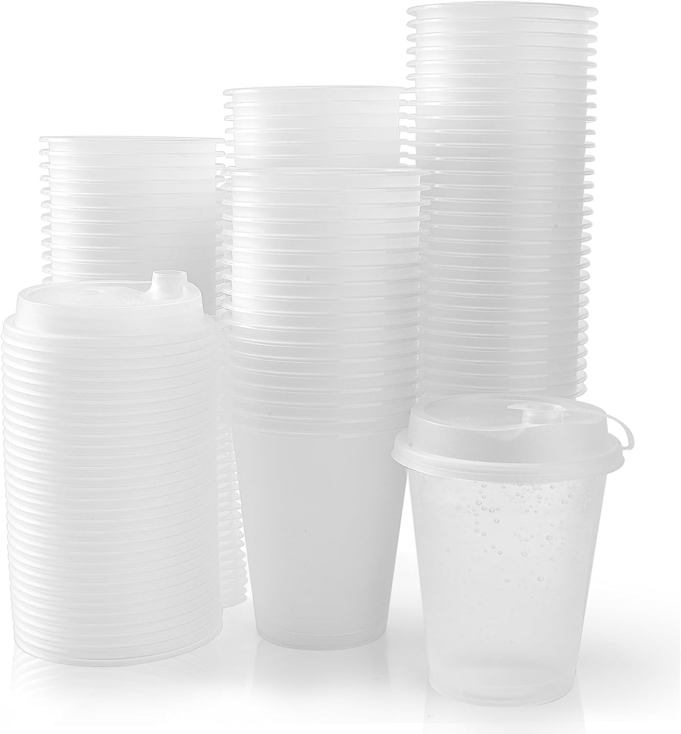 100 Set Frosted Plastic Cups with Lids Clear Disposable Drinking Cups for Wedding Reception Stadium Bulk Cups,16oz