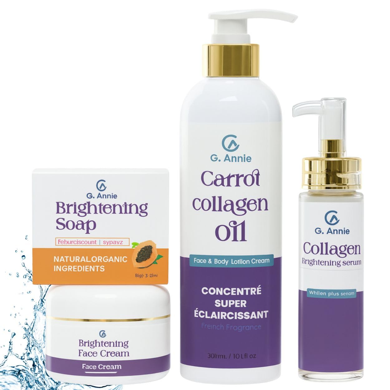 G. Annie Carrot Collagen Set of Oil Face & Body Lotion – Moisturizer with Natural Oils, Daily Hydration Cream for Glowing Skin, Firming & Even Skin Tone Care, Anti-Aging Formula