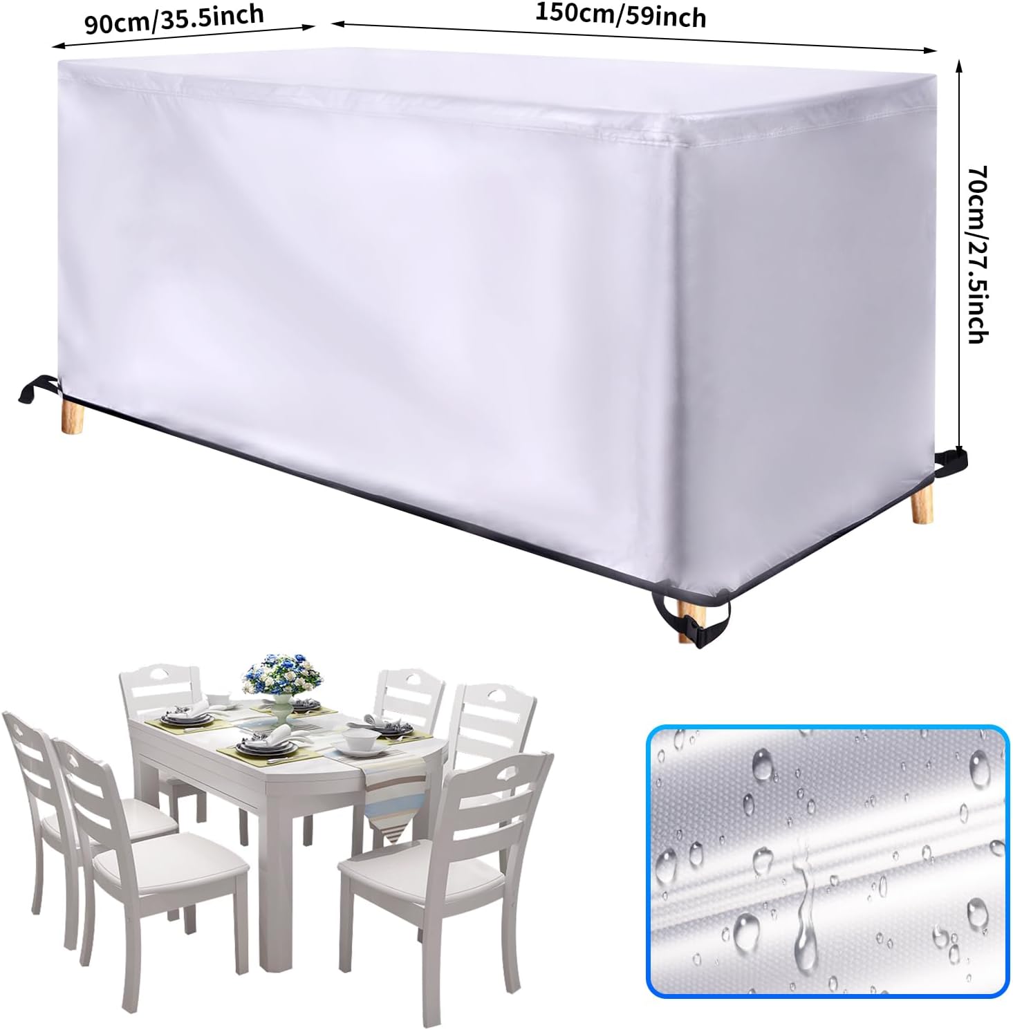 Waterproof Garden Table Cover Set Garden 80 x 45 x 25 cm / Length x Width x H Various Sizes Outdoor Windproof Anti-UV 600D Outdoor Protection Table Furniture Cover
