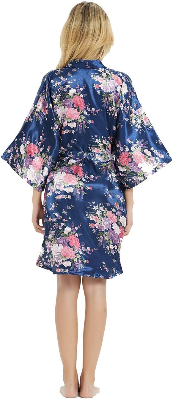 Women's Satin Robes Floral Bridesmaid Robes Short Silk Kimonos Sleepwear - Image 2