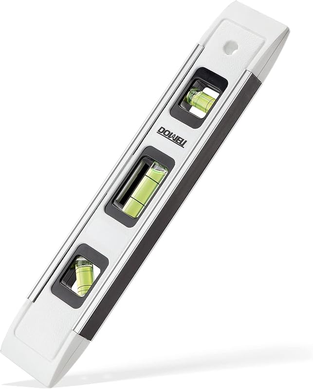 9 Inch Magnetic Spirit Level, Leveler Tool, 1-Pack, White | 9-inch magnetic torpedo level, 3 vials (180°/90°/45°), aluminum alloy, strong magnet, lightweight, high-visibility