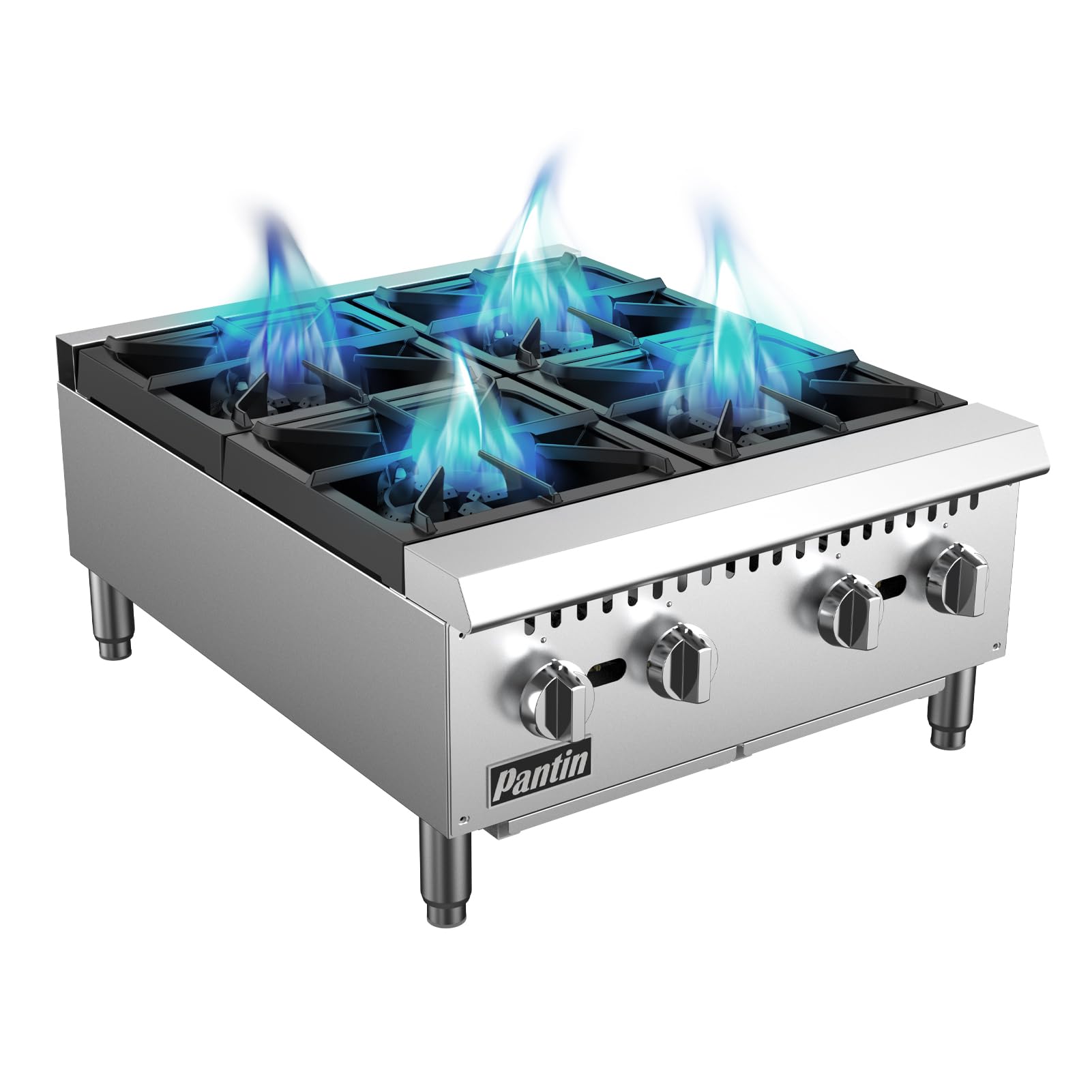 Commercial Stove, 4 Burners Countertop Cooking Range, Stainless Steel 24" Commercial Hot Plate for Restaurant Kitchen, Natural Gas & Propane Stove 120,000 BTU, LT-GHP-4L