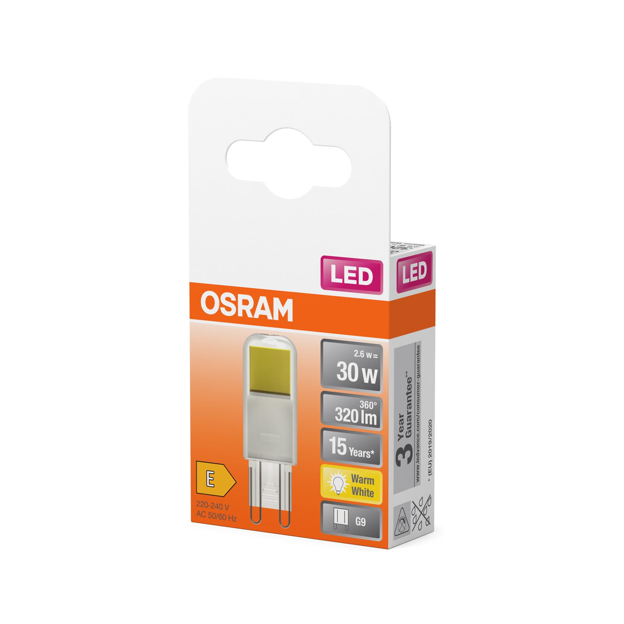 OSRAM LED PIN Lámpara LED de vidrio transparente, con 2,6 W para 320 lm, | , LED Lamps, 17.00 Millimetres dia, , Paquete de 6