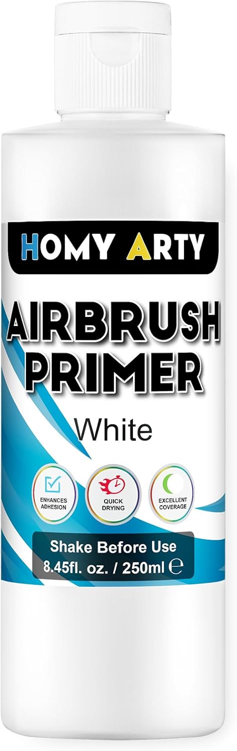 Airbrush Primer - White, 8.45 fl.oz 250ml Acrylic Primer for Airbrush Paint, Quick-Drying Matte Finish for Acrylic Paint with Excellent Adhesion to Plastic Models, Metal, Canvas