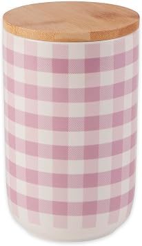 Bone Dry Ceramic Pet Treat Canister, Dishwasher Safe, 4x6.5 Pansy Petite Check