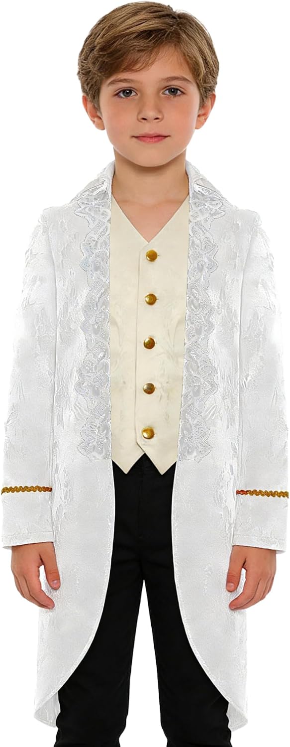 iiniim Kids Boys Halloween Vintage Medieval Tailcoat Lace Embroidery Halloween Costume Size 6-16 Years Old