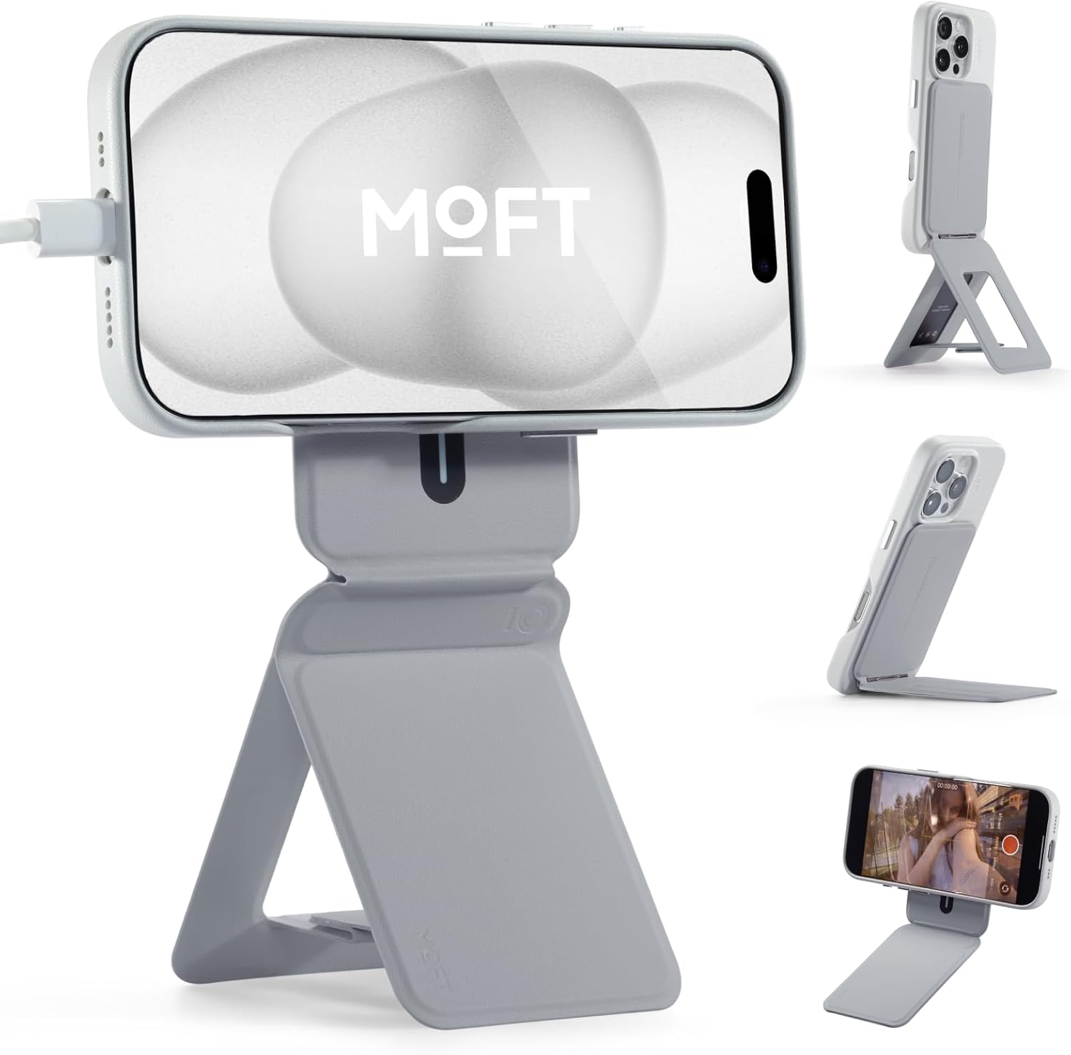 MOFT Phone Tripod Stand Cement & Snap Case MOVAS™ Vegan Leather for iPhone 16Pro, Cemen