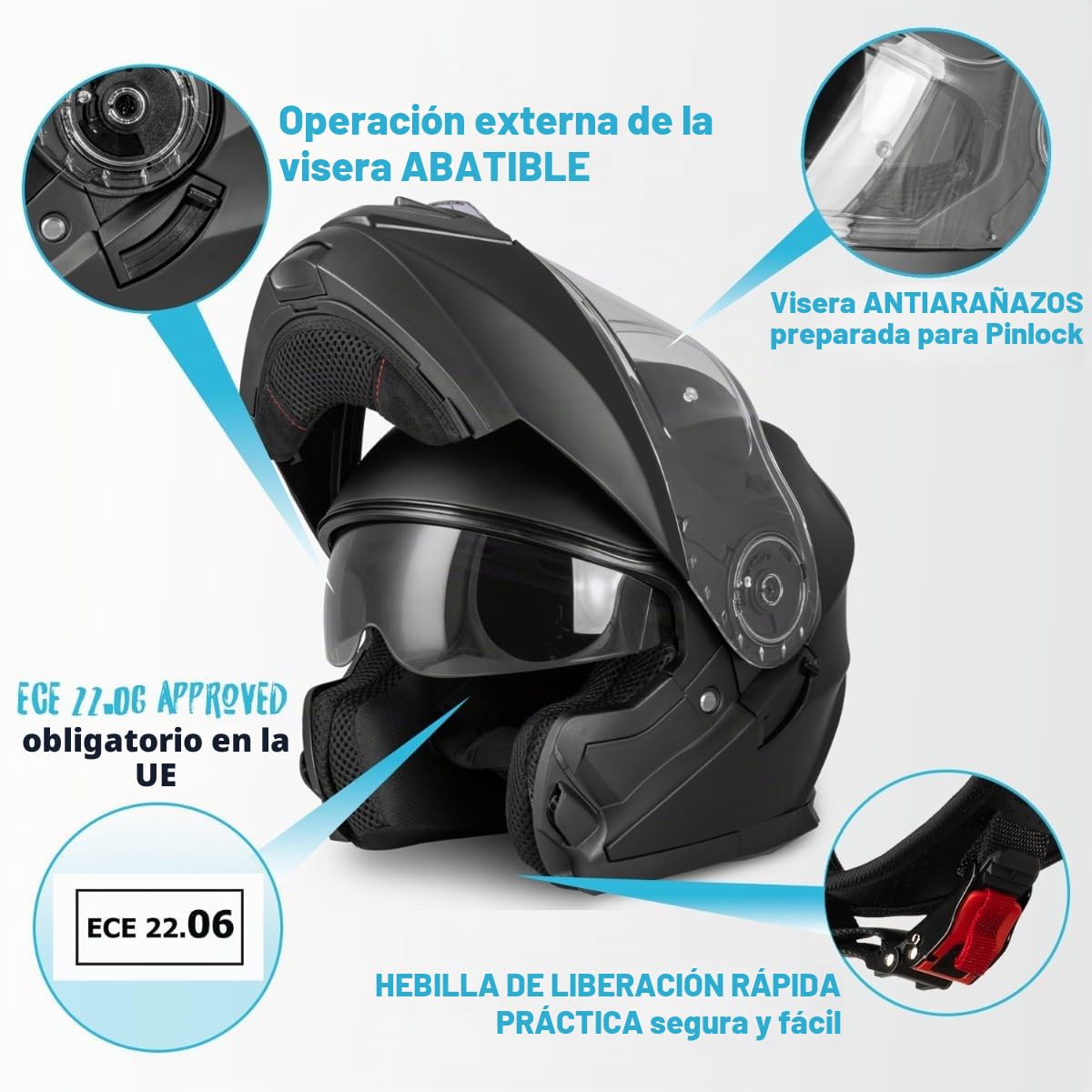 VINZ Busan Casco Modular con Visera Solar | Casco Moto & Scooter & Ciclomotor | ECE 22.06 Homologado | En Tamaño XS - XXL | para Hombre y Mujer