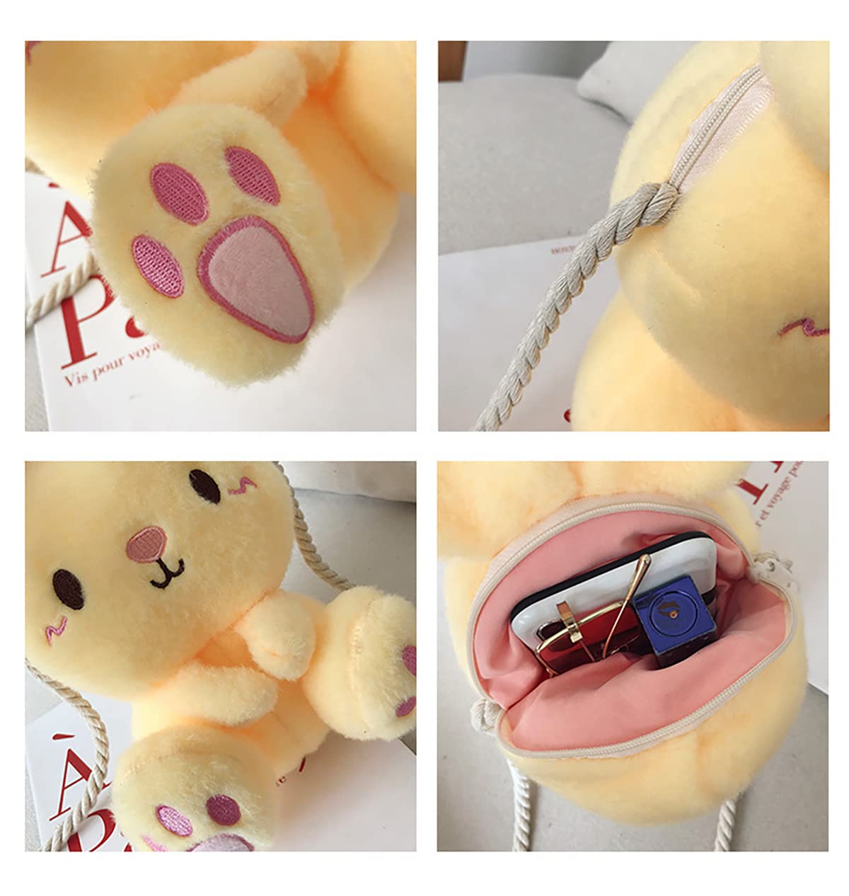 Verve Jelly Femmes Filles Sac à Bandoulière en Peluche Mini Mignon Sac à Bandoulière Moelleux Doux en Peluche Lapin Sac à Bandoulière Lapin de Dessin Animé Sac de Messager Dames Filles Petit Sac