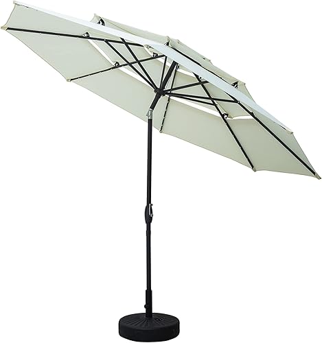 Miniatura 3 de PUPZO Sunbrella - Sombrilla solar de 10 pies y 3 niveles para patio con 32 luces LED para exteriores con 8 varillas (blanco)
