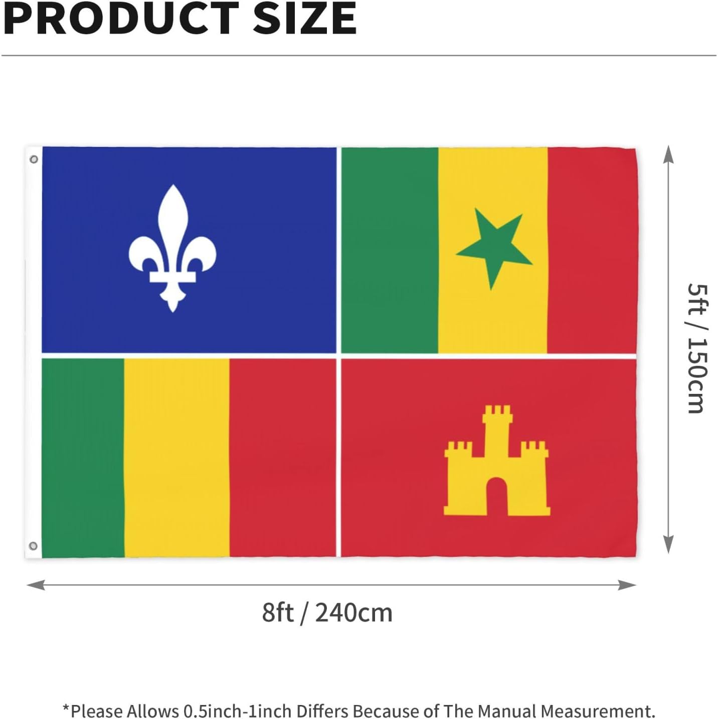 Double-Sided Louisiana Creole Flag Flag 5x8 Ft Outdoor Durable Heavy Duty Large Size Flags Outside Decorative Banner 5by8