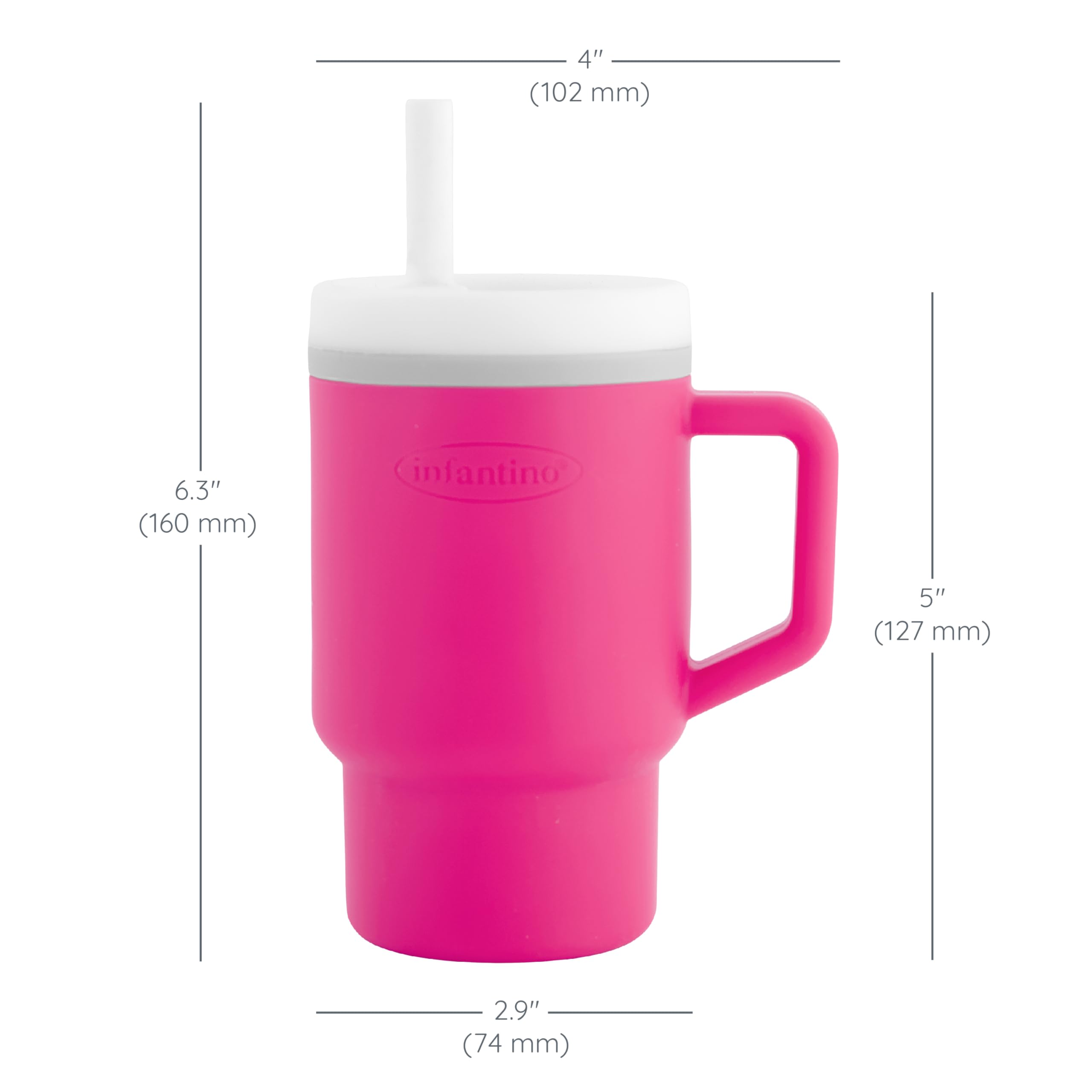INFANTINO My 1st Tumbler – uroczy miniaturowy kubek z szczelną słomką i uchwytem przyjaznym dla małych dzieci, zachęca do nawodnienia, łatwy do czyszczenia, 25 ml, guma bąbelkowa