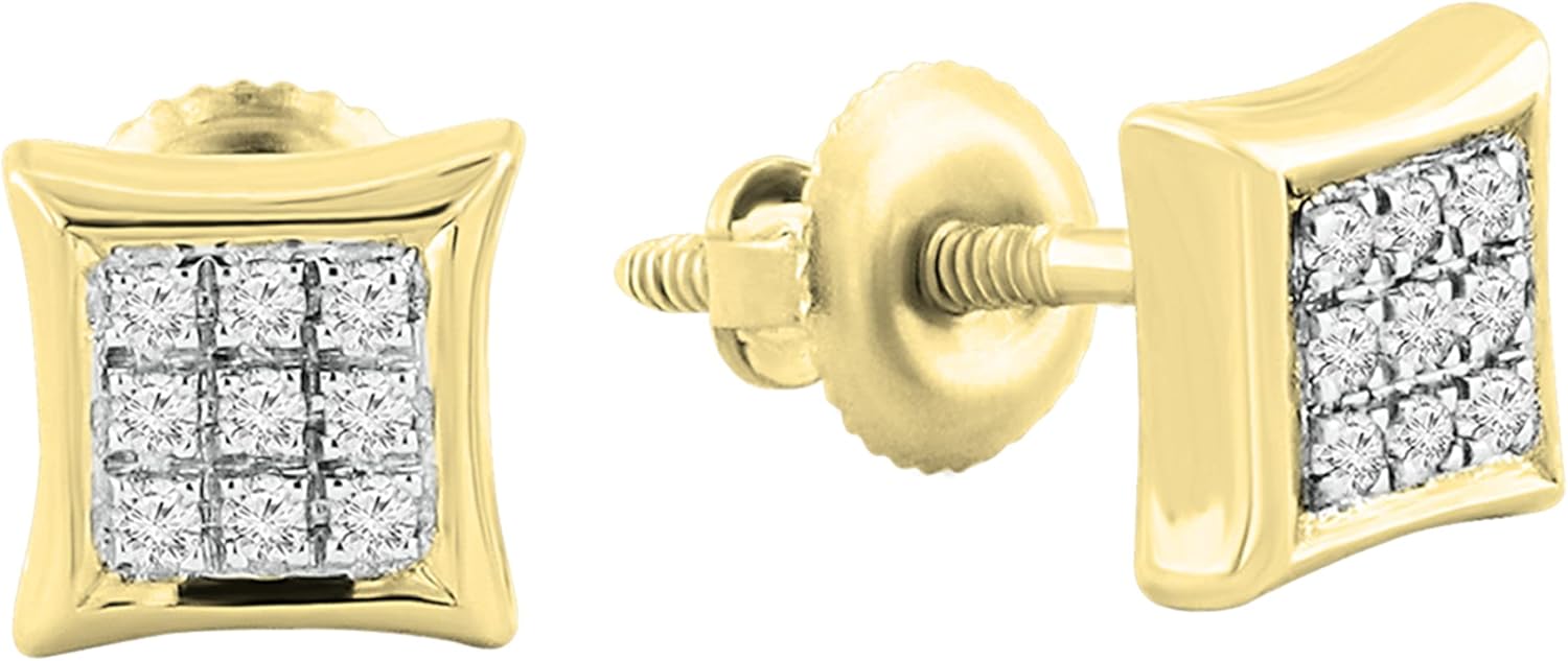 Dazzlingrock Collection 0.08 Ctw Round White Natural Diamond 5.5mm Kite Hip Hop Studs in 18K Yellow Gold Plated Silver, Unisex Design Ladies,Mens Real Natural Diamond Earrings