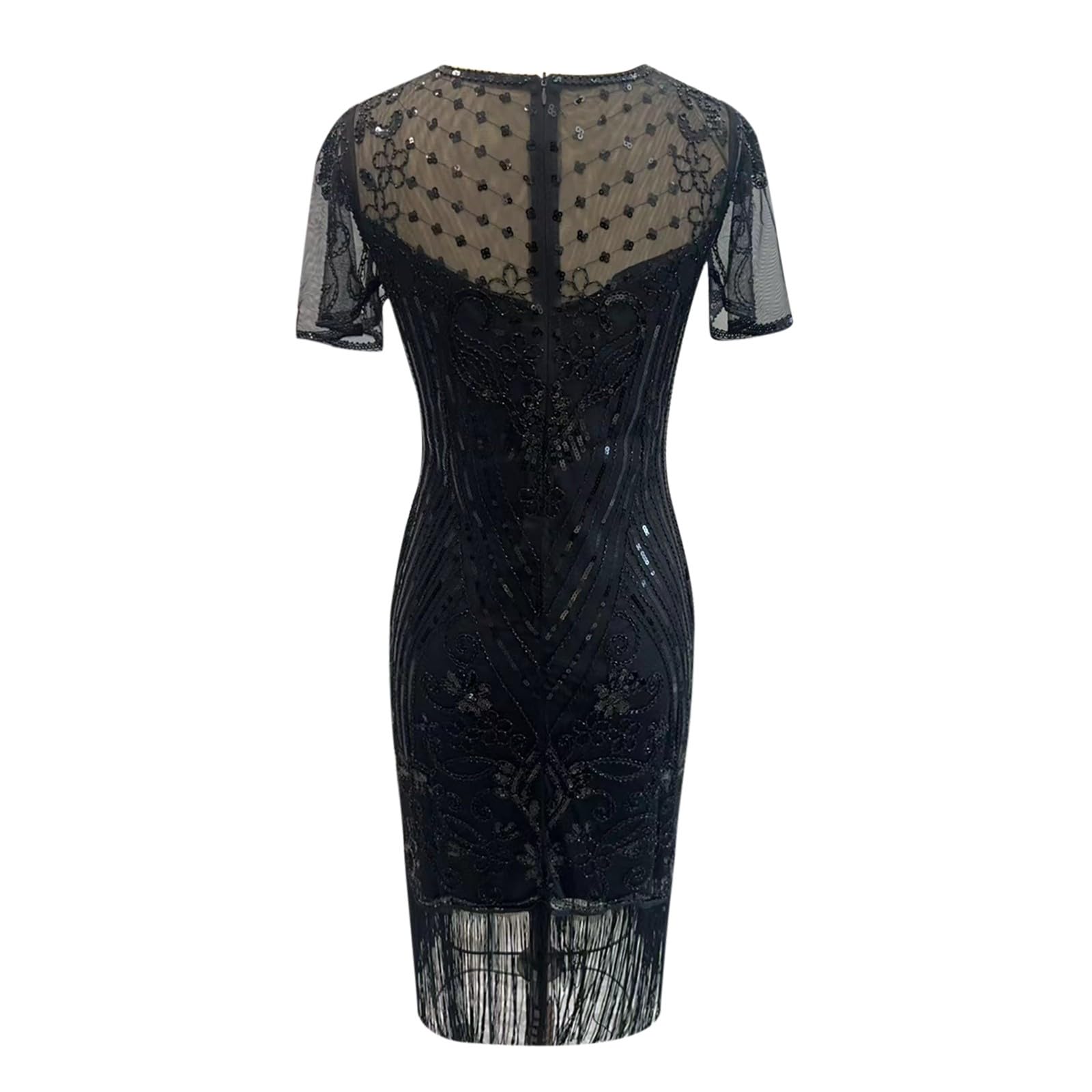 Generisch Robes années 1920 pour femme - Robe à franges et paillettes - Élégante robe de cocktail vintage - Robe en maille surdimensionnée pour fête Gatsby