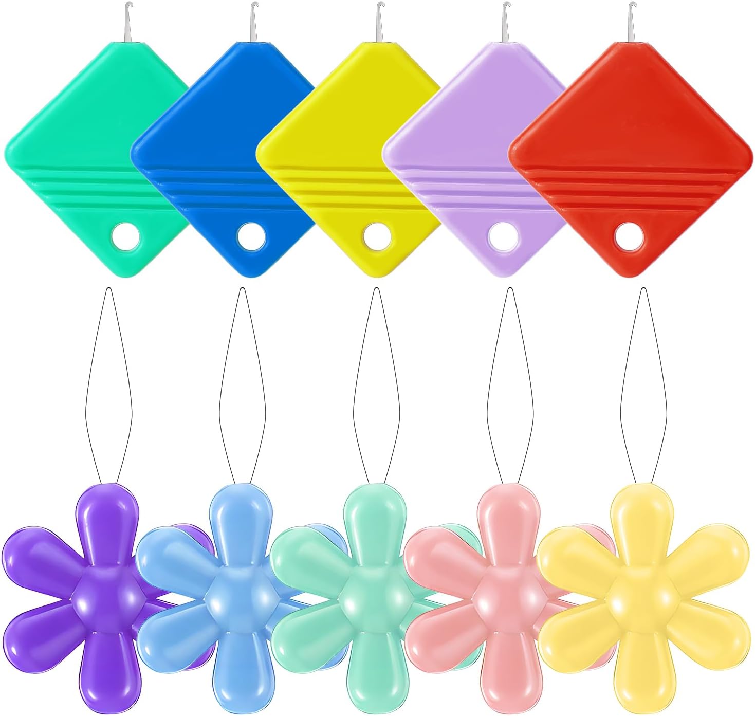 10 Pcs Needle Threaders, Flower Head Sewing Machine Needle Threader Kit Squre Plastic Needles Threader for Hand Sewing, Embroidery Supplies for Cross Stitch Craft, Embroidery Floss, Repair Clothing
