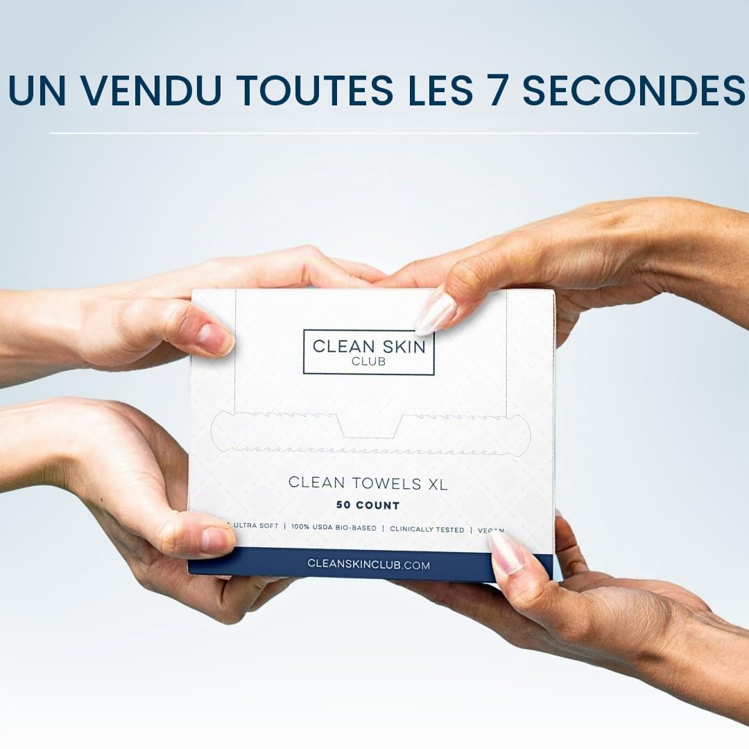 Clean Skin Club Récipient en bambou de luxe avec couvercle, comprend 50 serviettes jetables Clean Towels XL Original