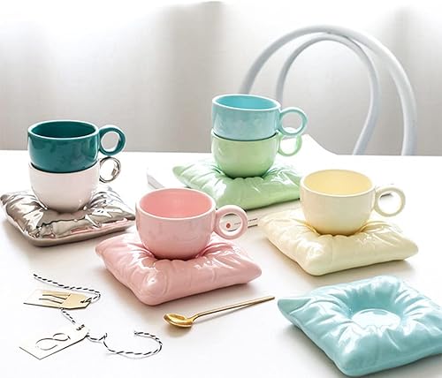 Miniatura 2 de Taza de café de cerámica, taza de cerámica con platillo, tazas de café con leche y taza de espresso, tazas de capuchino con platillos, juego de taza