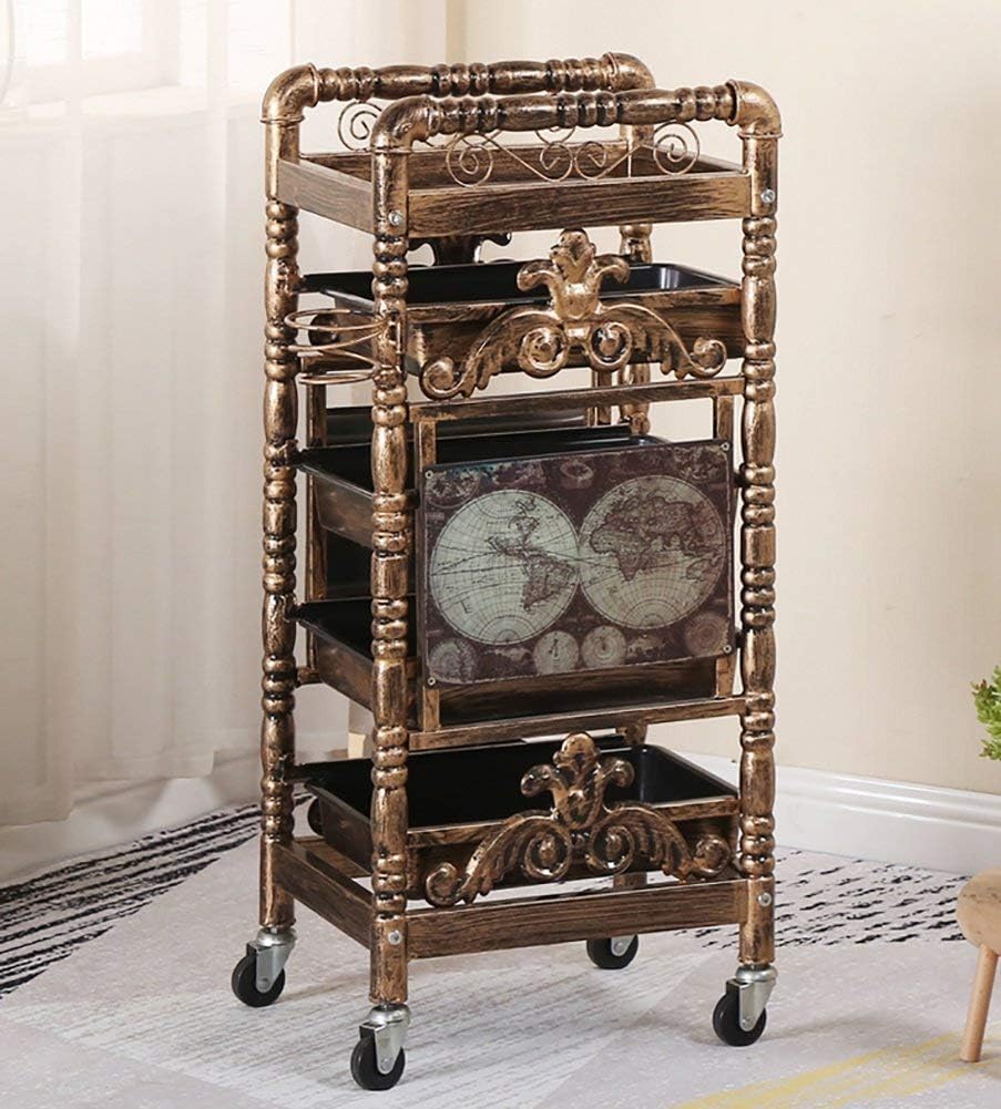 4 Drawers Retro Salon Hairdressing Trolley Hairdresser Barber Beauty Storage Hair Spa Roller Cart Salon Tray