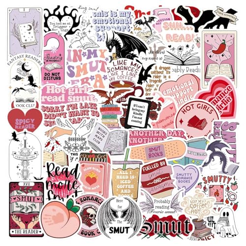 52 Pcs Kindle Stickers Funny Stickers for Adults Aesthetic Waterproof Book Sticker Creativity Bookish Sticker for Teens and Adults Laptop Journaling Computer Phone Water Bottle Scrapbooks