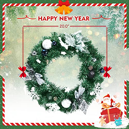 Goplus 20” Pre-Lit Artificial Christmas Wreath With Lights, Battery Powered Pvc Christmas Wreath W/ 30 Led Lights, Balls, Snowflakes & Flowers, Built-In Timer, Xmas Decor For Front Door Mantel #TOP6