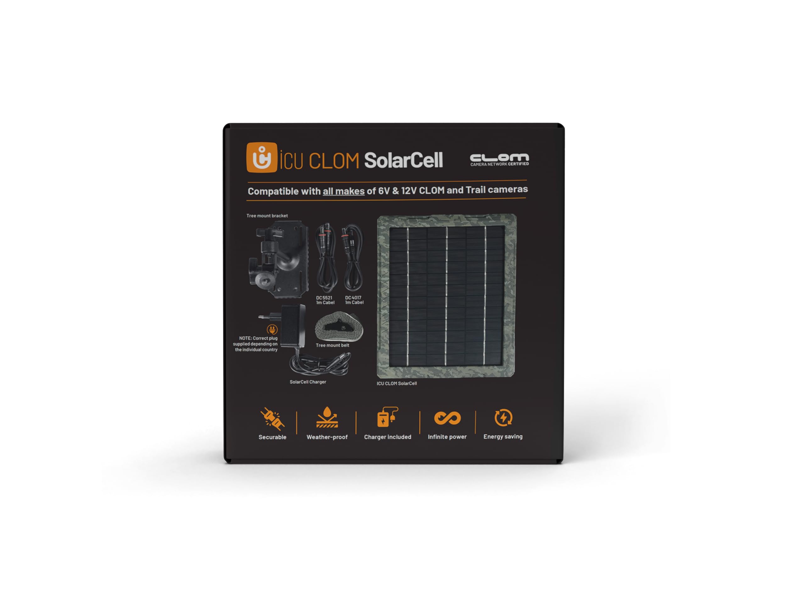 ICUserver icusun Solar-Panel für Wildkameras - 5,4 Watt - sicherbar und wetterfest - inkl. Ladegerät