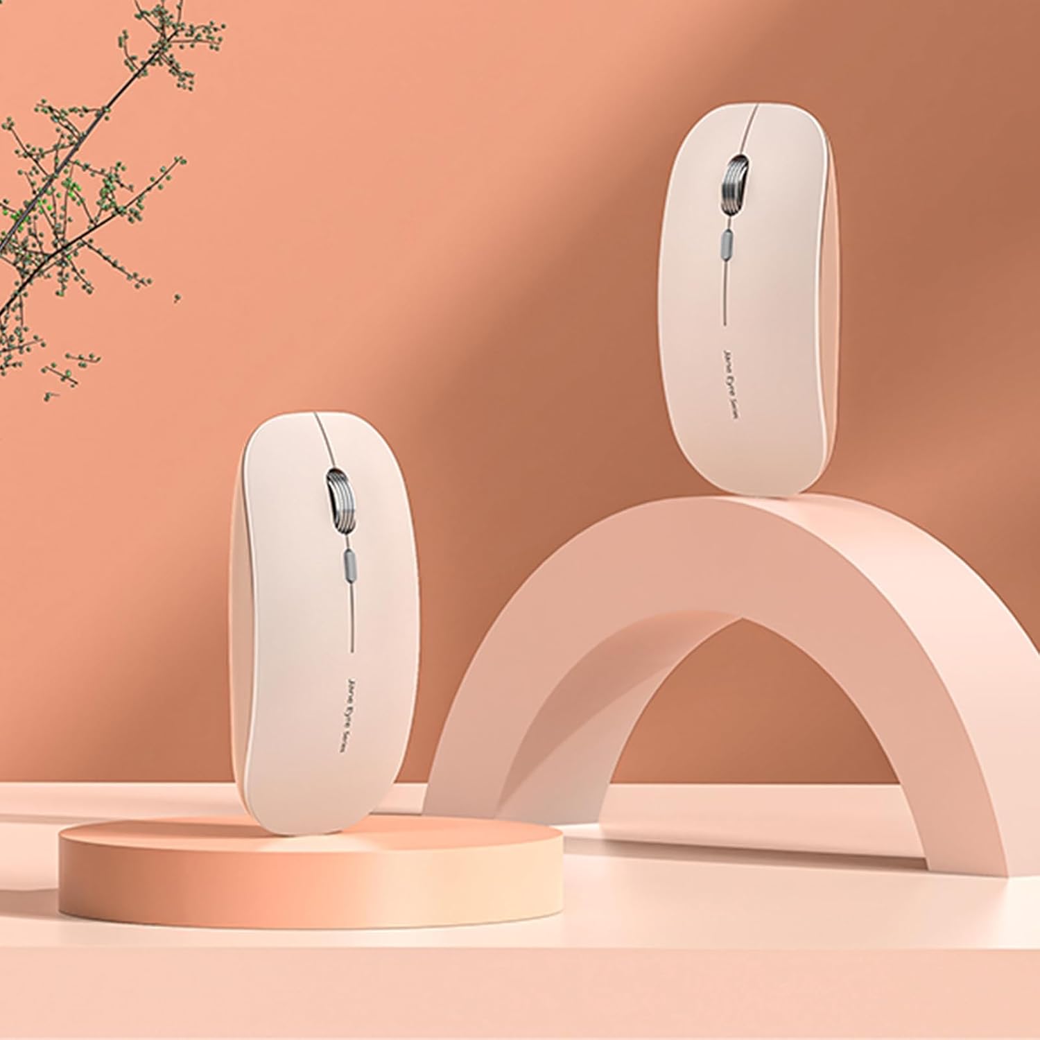 Uciefy Q5 Slim Rechargeable Wireless Mouse, 2.4G Portable Optical Silent Ultra Thin Wireless Computer Mouse with USB Receiver and Type C Adapter, Compatible with PC, Laptop, Desktop - Light Pink - 7
