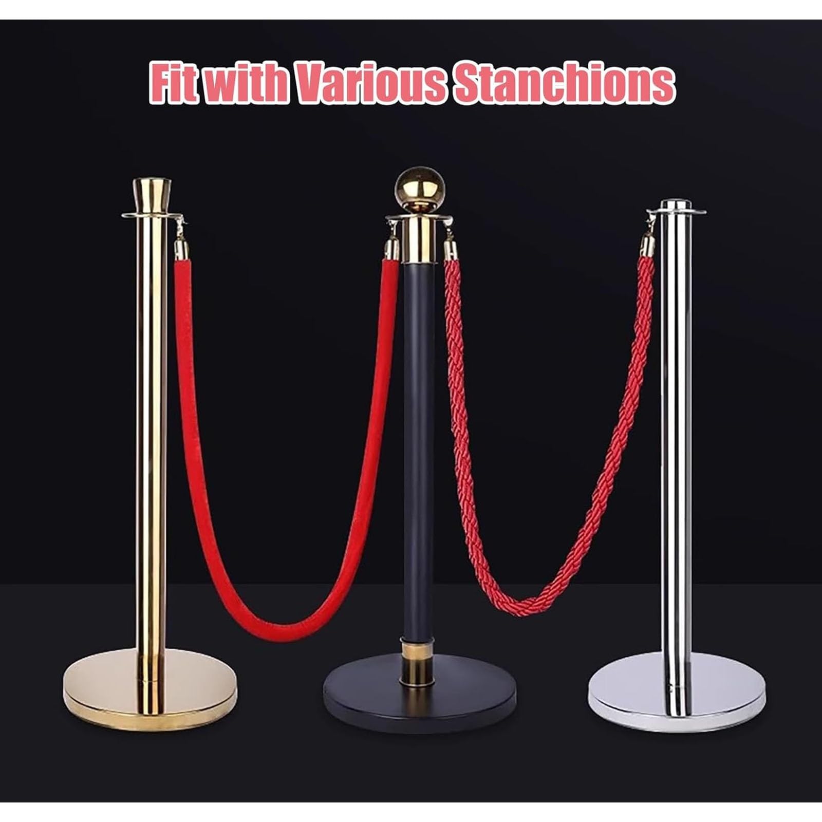 lina barierowa, Barierka linowa z czerwonego aksamitu 4 sztuki(Braided/gold Hook,1.5m/5ft)