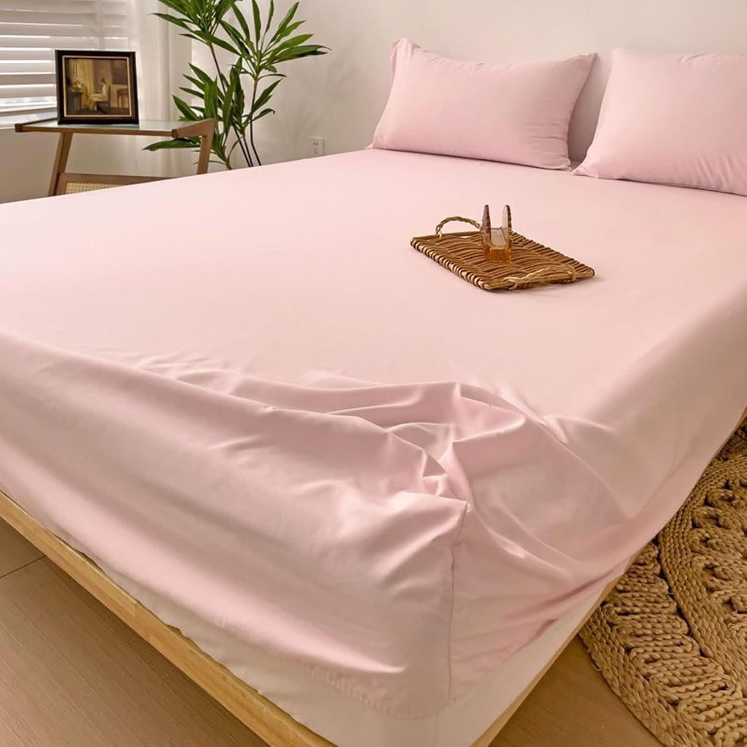 Beydodo Fitted Bed Sheets with Deep Pocket, Bed Sheet 180x200cm Microfiber Solid Blue, Fitted Bed Sheet for Dorm