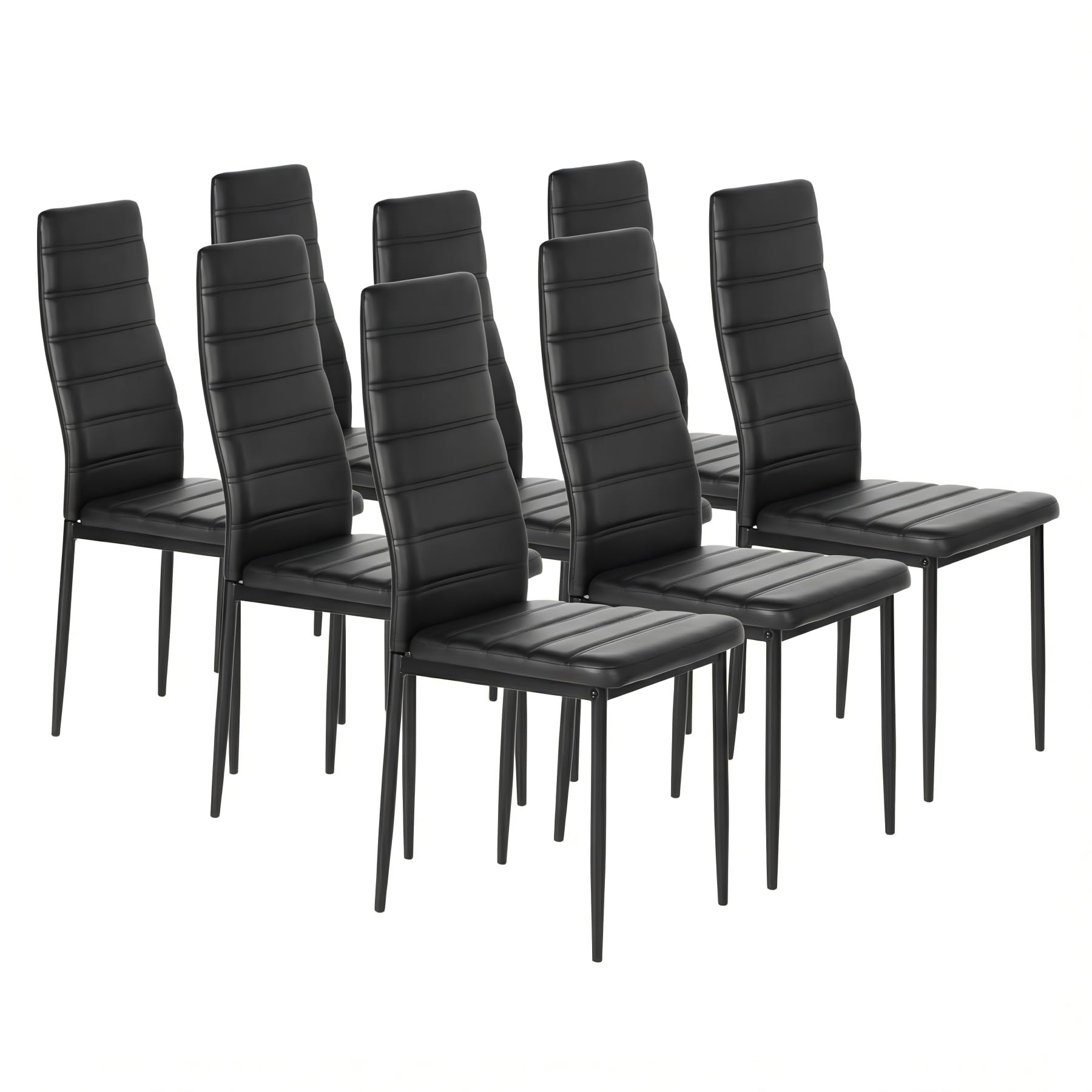 Songvas Set di 8 Sedie da Pranzo, Sedia da Pranzo Moderna con Schienale Alto, Sedia cucina moderna, rivestimento in similpelle e schienale alto - testate SGS - 120 kg, struttura in acciaio (nero, 8)