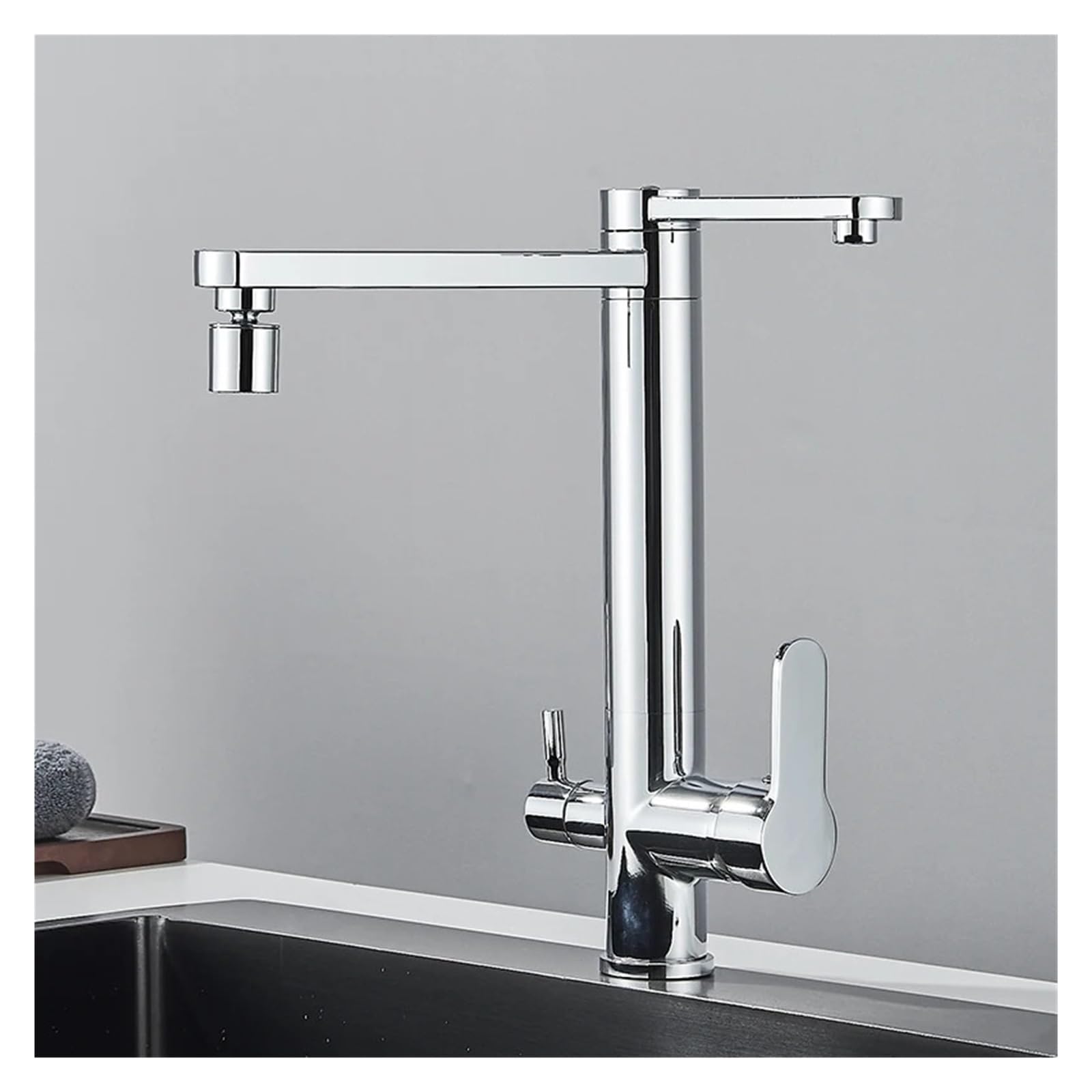 Mitigeur de cuisine double poignée pour évier compact avec eau filtrée