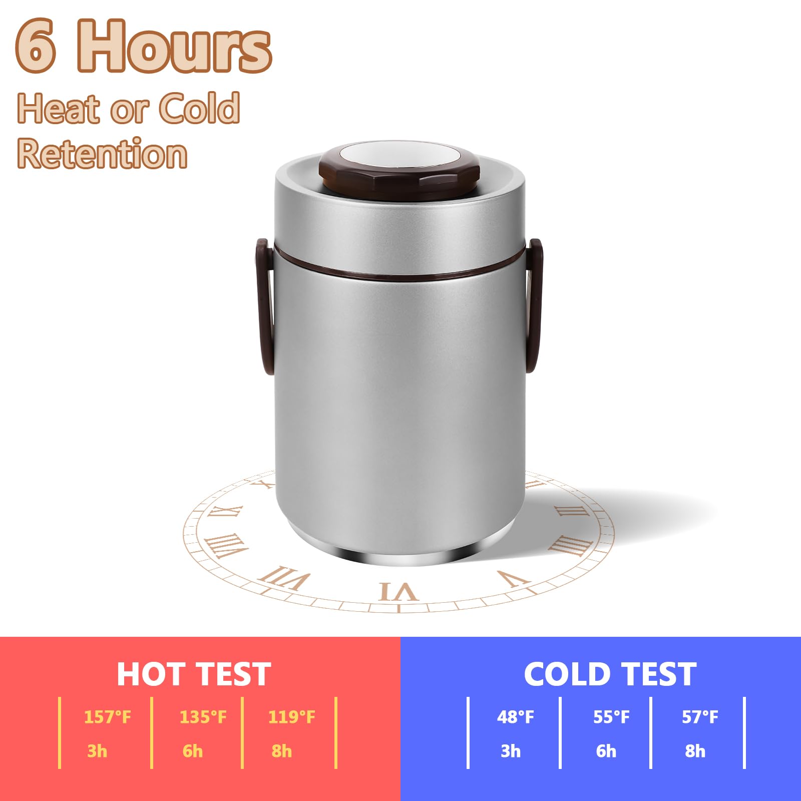Thermobehälter Essen 2L/67oz Edelstahl Warmhaltebehälter 3-lagige Isolierbehälter für Speisen, Auslaufsicherer Speisewärmer mit Tragetasche für Erwachsene & Unterwegs, Silber
