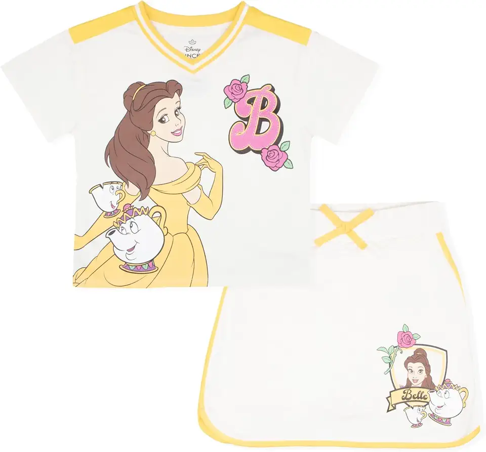 Disney Princess, Lilo and Stitch, Minnie Mouse, Moana and Frozen Girls 2-Piece Sets - Short Sleeve T-Shirt and Skort for Kids