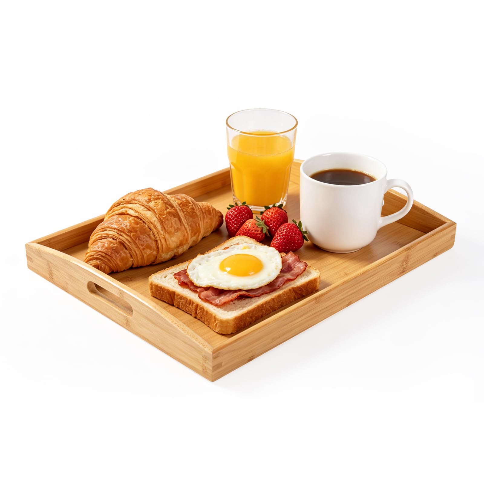 Large Wooden Trays for Food Serving, Rectangular Bamboo Serving Trays with Handles for Eating Breakfast Dinner, Upgraded Thickened Base Wood Snack Tray for Serving Platter Tea Coffee - 46 x 33 x 5cm