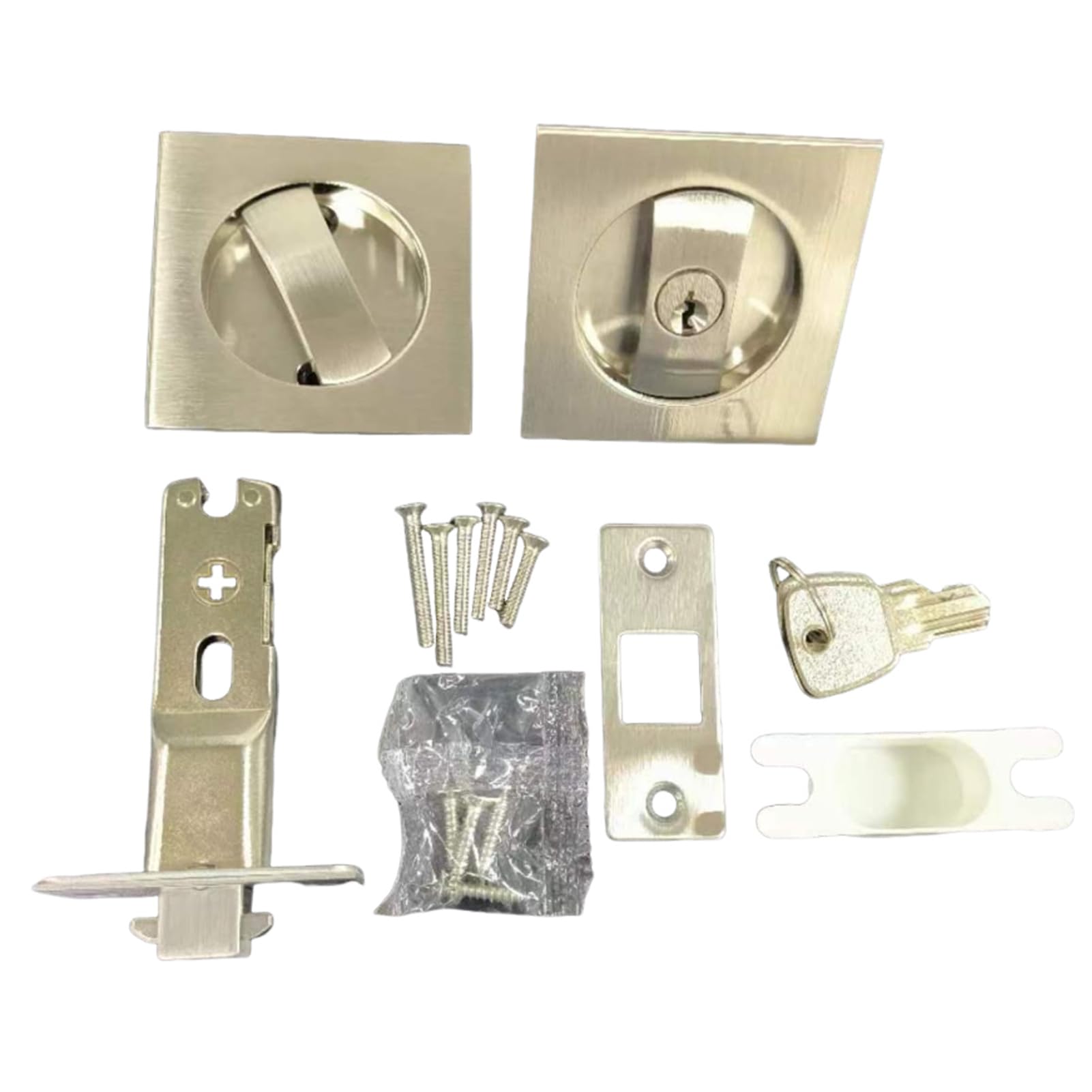 Verrou à bouton pour porte coulissante en argent avec poignée carrée
