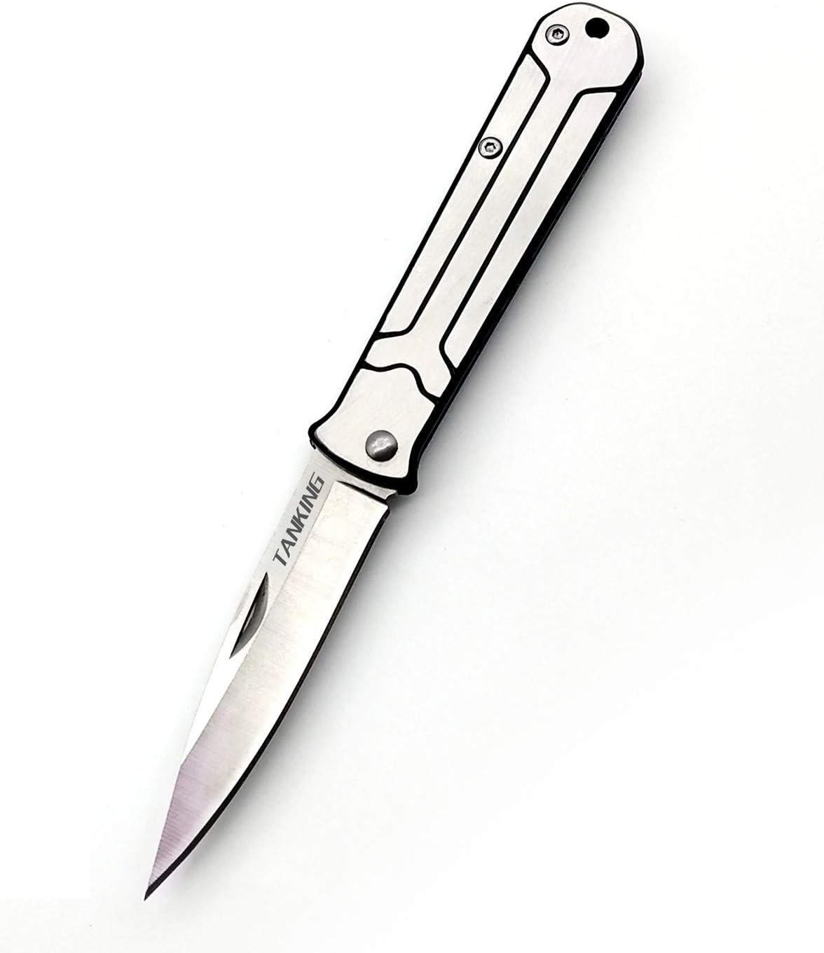 TANKING EDC Folding Pocket Knife: Stainless Steel Blade With Pocket Clip (Silver)