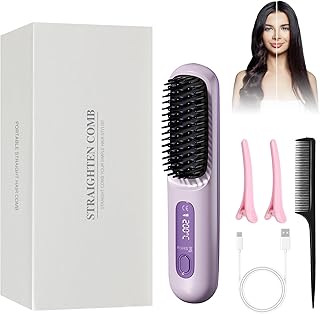 Cepillo Alisador de Pelo Inalámbrico, Mini Planchas de Pelo, Alisador de pelo inalámbrico, 140°C-200°C 3 ajustes de temperatura con pantalla LED, ideal para viajar y uso diario (Púrpura)