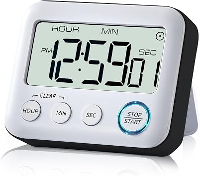 Digital Kitchen Timer Alarm Clock for Cooking, Large LCD Display Multi-Function, Strong Magnetic with Loud Alarm, Digital Timer for Kids,Teachers,Classroom, Exercise or Work Black