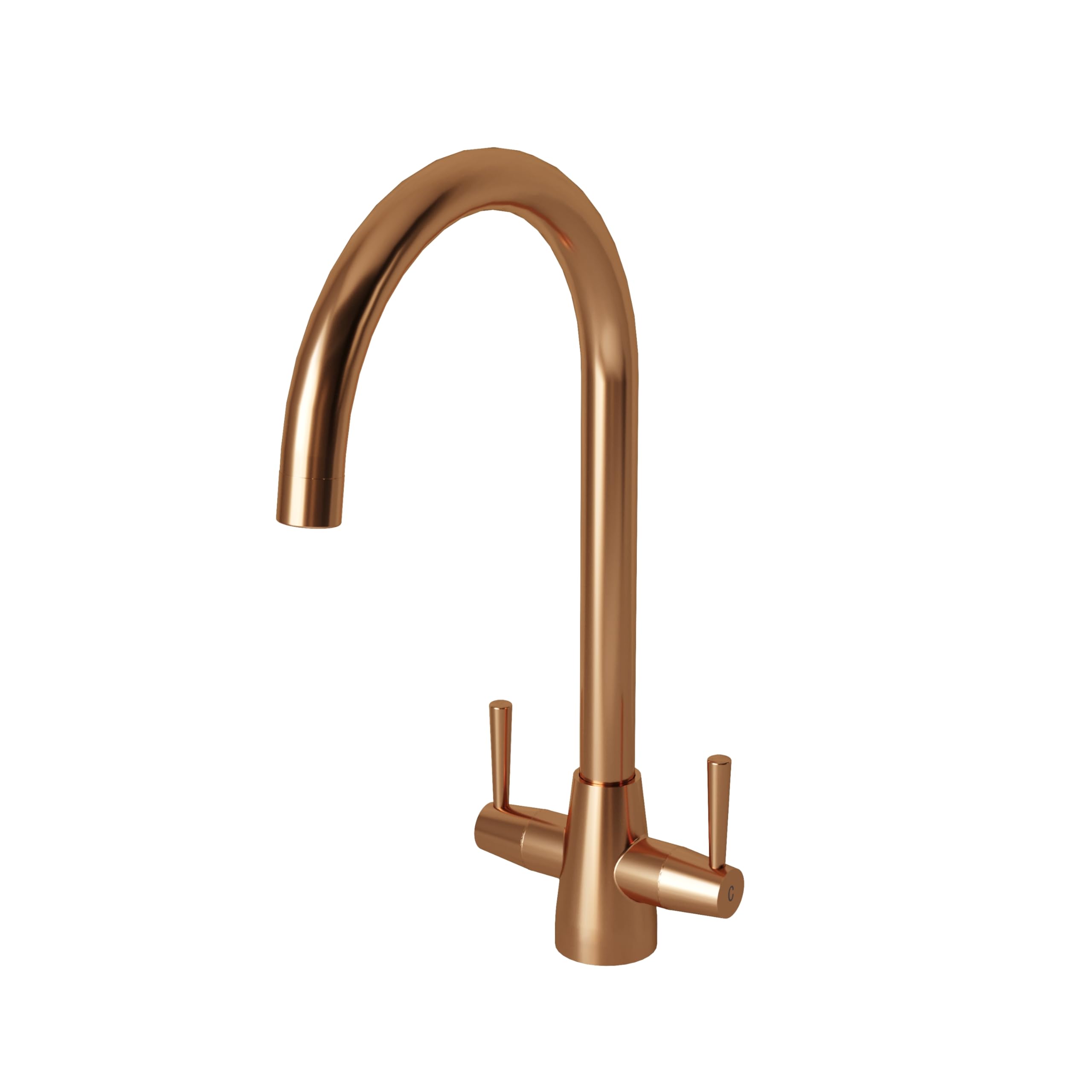 Flode Lusso Twin Lever Kitchen Mixer Tap - Brushed Copper - Brass, Swivel Spout - Dual ¼ Turn Ceramic Disc - Deck-Mounted