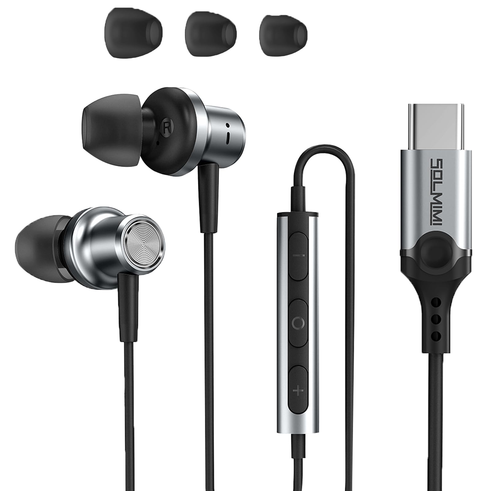 SOLMIMI USB C Headphones Wired, Noise Cancelling in Ear USB C Earphone Corded Compatible with S24 S23 S22 S21 S20+ Fold 3 4 5 Pixels 7 8 6 4 Pro