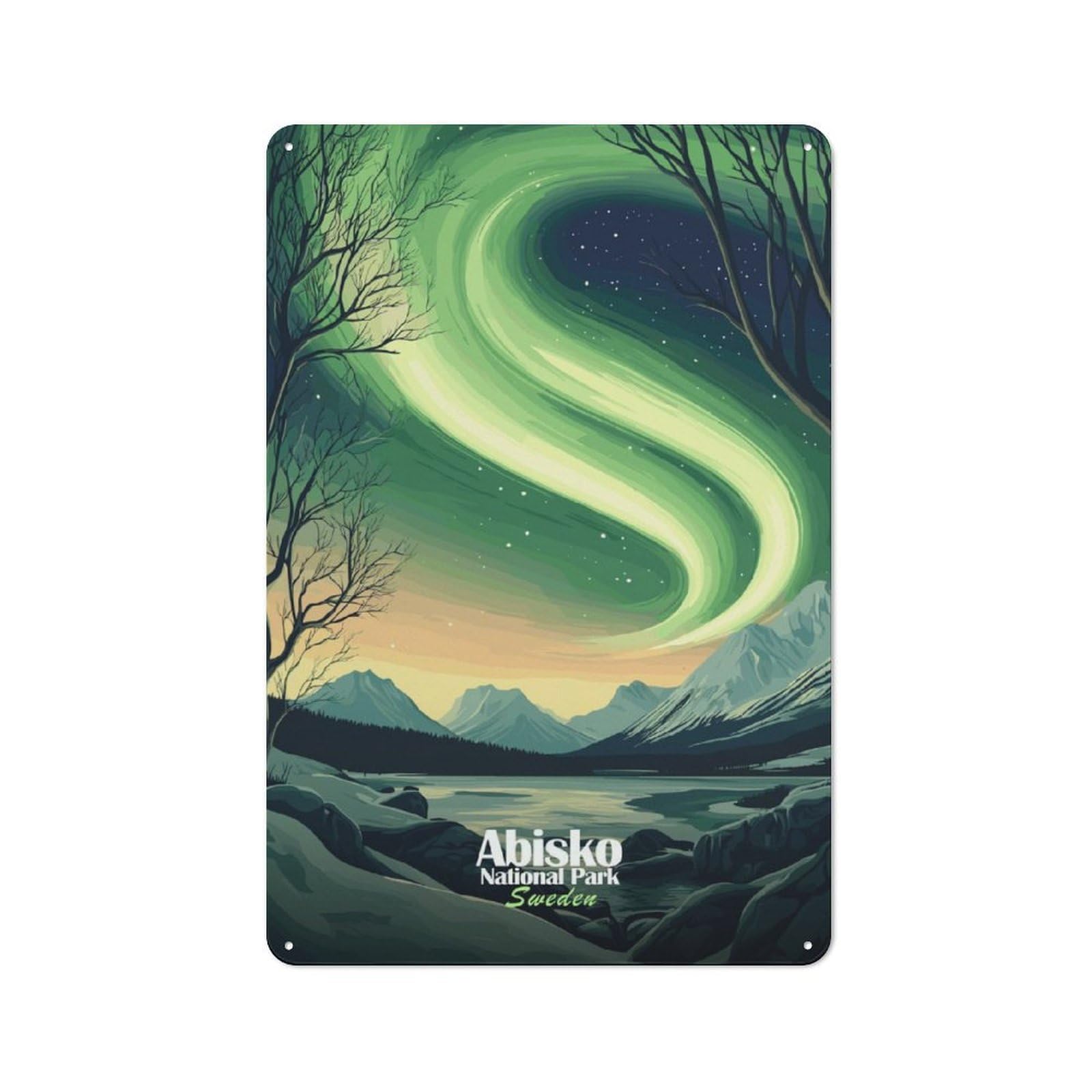 Junmoney Abisko National Park Aurora Borealis Printed Metal Sign 30X20cm For Man Cave Or Games Room, Suited To Man Cave Decor Fans