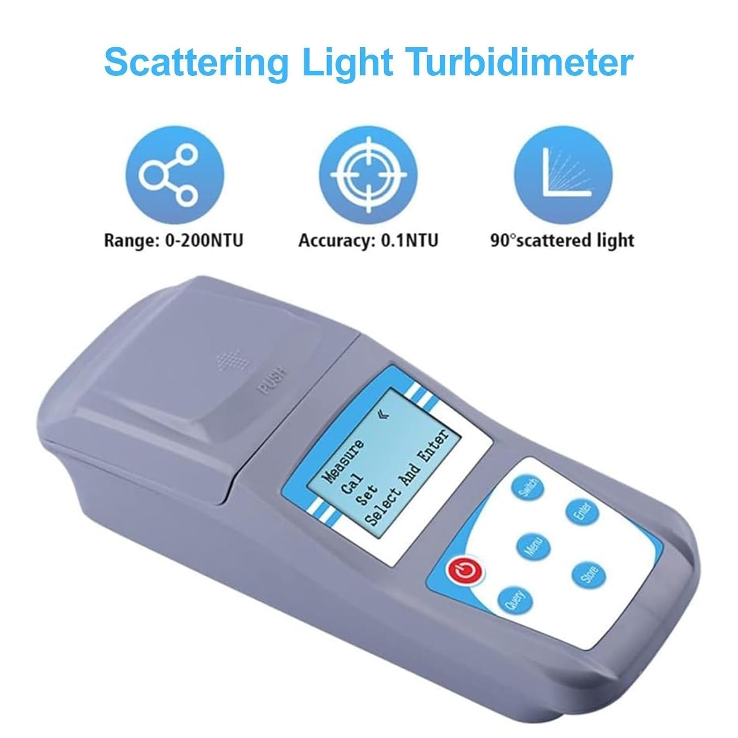 Portable Digital Display Sewage Turbidity Meter, Handheld Lab Turbidity Tester, Measuring Range 0-200 NTU, 90°Scattered Light
