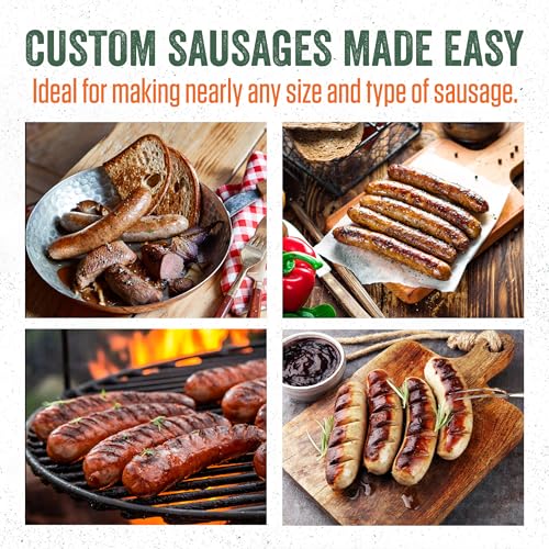 Image of LEM Products MightyBite Vertical Stainless Steel 5 Pound Capacity Sausage Stuffer with Plastic Stuffing Tubes and Natural Hog Casings (32-35mm)