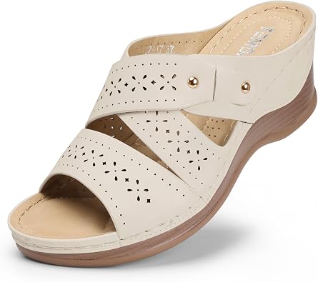 TEMOFON Wedge Sandals Women Summer Comfortable Platform Slip on Sandals