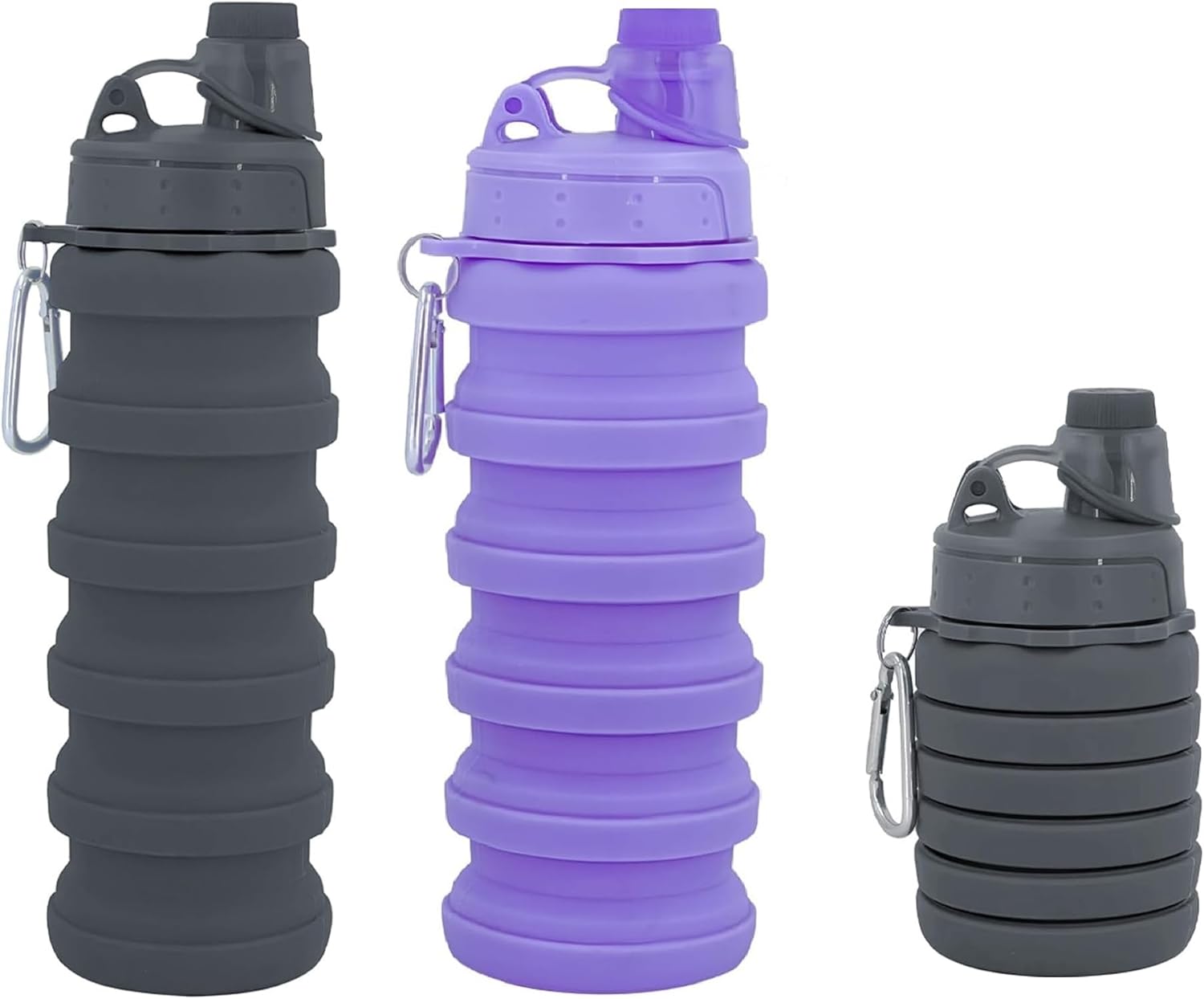 2Pack Collapsible Water Bottle, Foldable Cup,500Ml Collapsible Sport Water Bottle Bpa Reusable Travel Water Bottles For Hiking Biking Running Outdoor Gym (Gray+Purple)