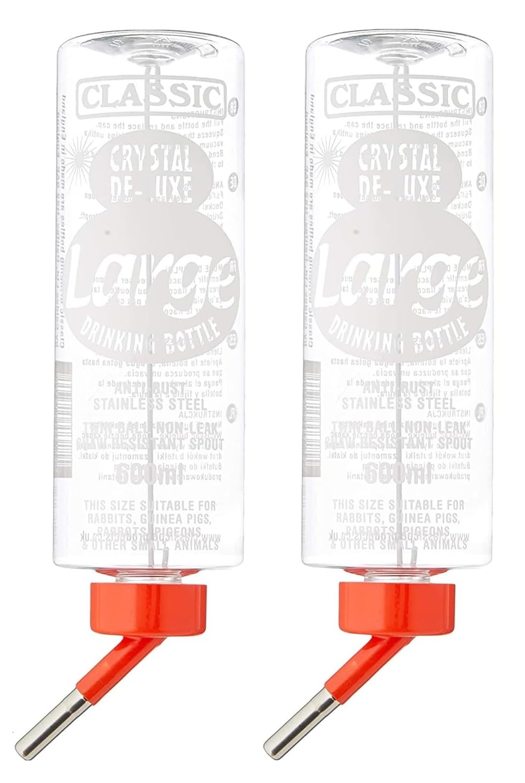 x2 CLASSIC Rabbit Water Bottle 320ml Strong Tough Pet Bottle Wire Guinea Pig etc