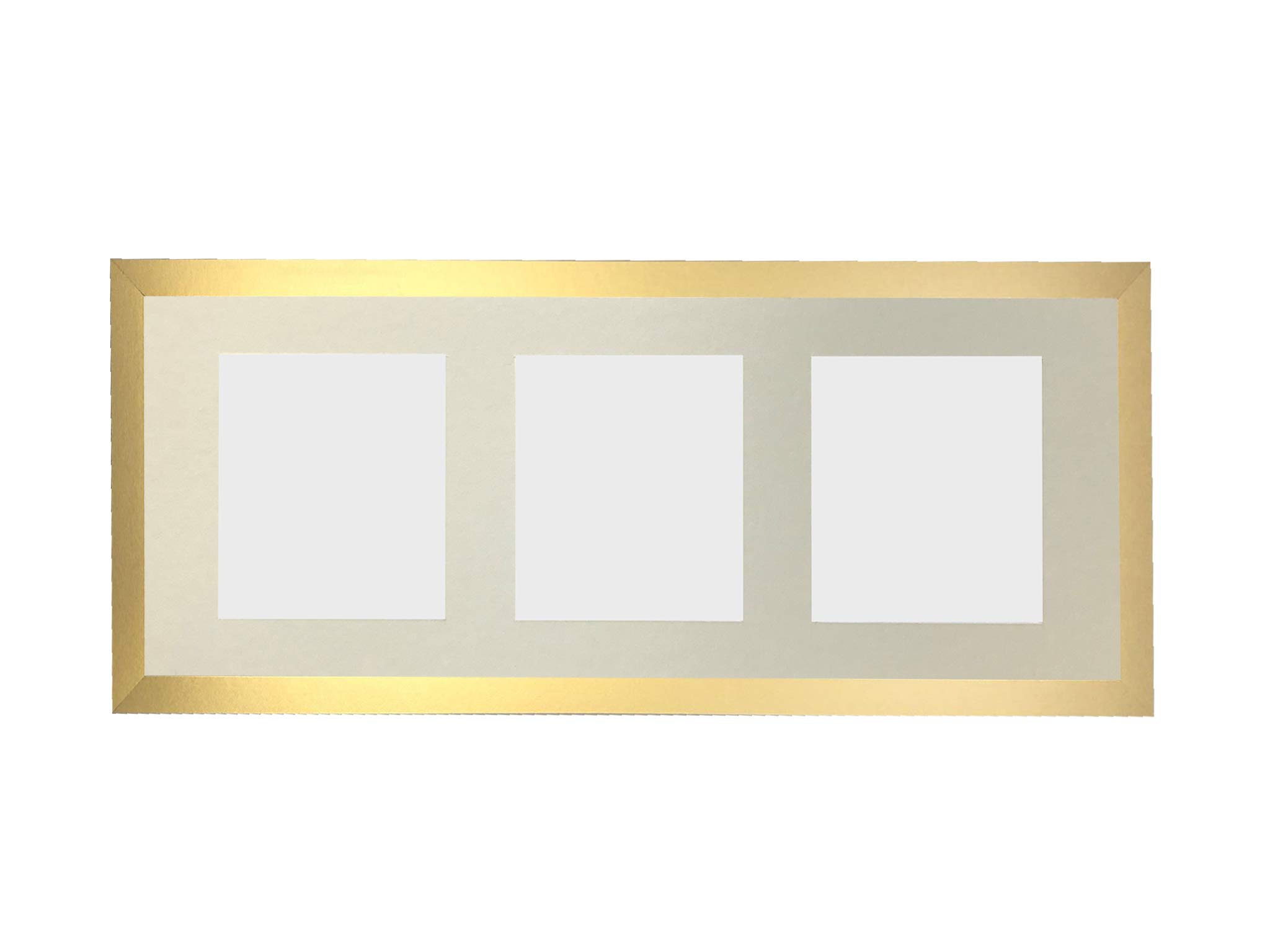 H7 Gold Picture Photo Frame with Ivory 7 x 5 Inch Three Aperture Long Mount